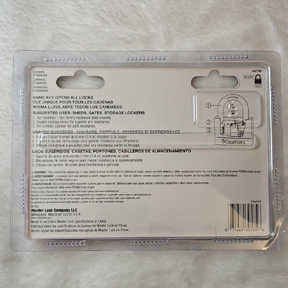 Master Lock 140TRI Solid Brass Padlock with Key - Pack of 3 - Picture 2 of 4